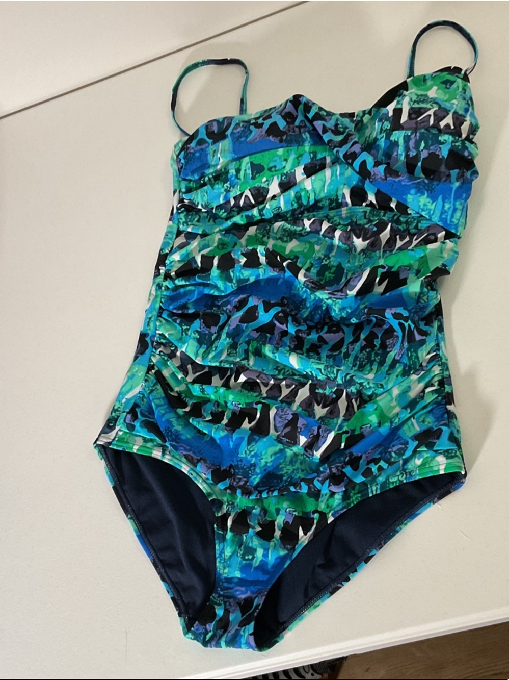 Cabarita Swim Australia Green Blue Abstract One-Piece Swimsuit Tummy Control NWT